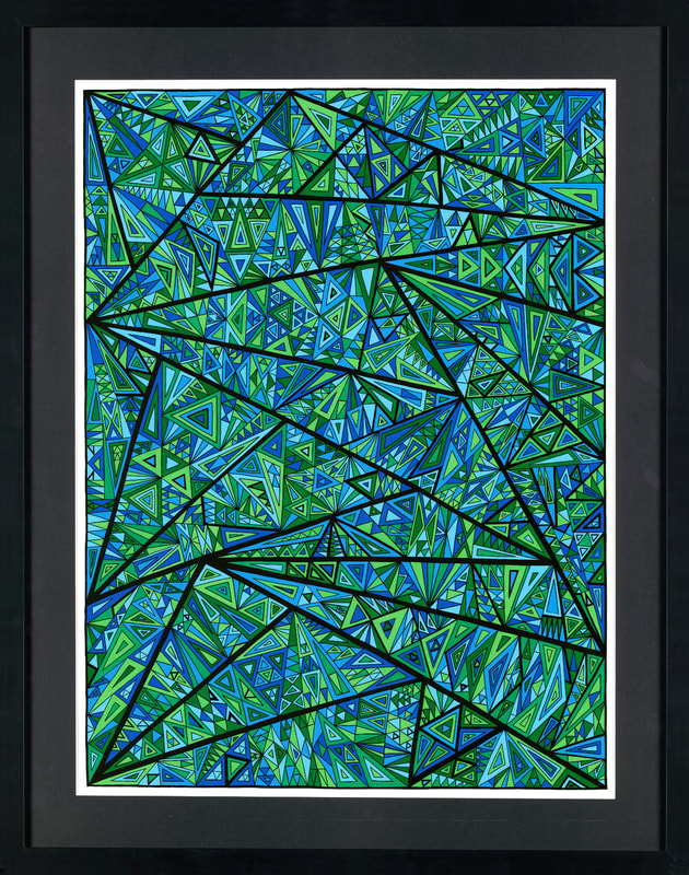 Peinture abstraite géométrique ayant pour titre ‘Un homme heureux’ réalisée par l’artiste Gregory Dubus
