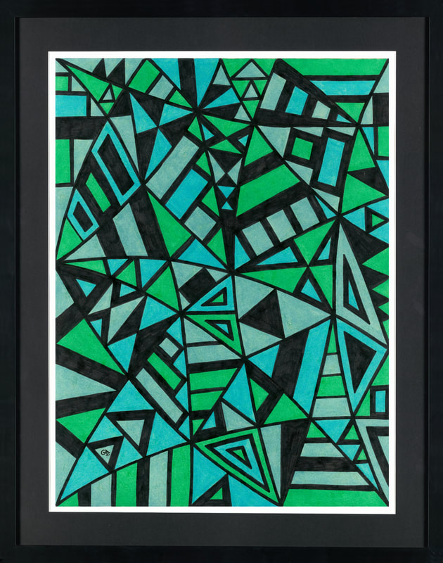 Geometric abstract drawing called ‘Celebration’ made by the artist Gregory Dubus