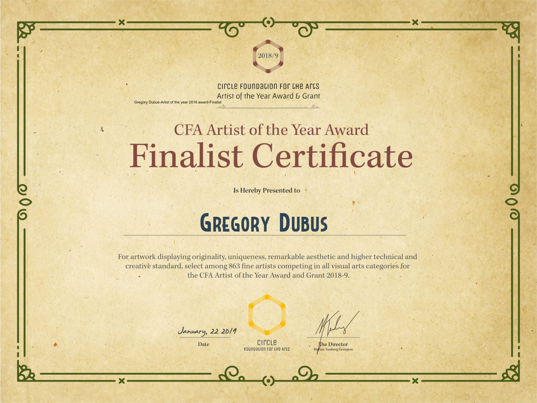 Diploma de 'Artista del año 2018' (Finalista) recibido por Gregory Dubus, artista especializado en abstracción geométrica